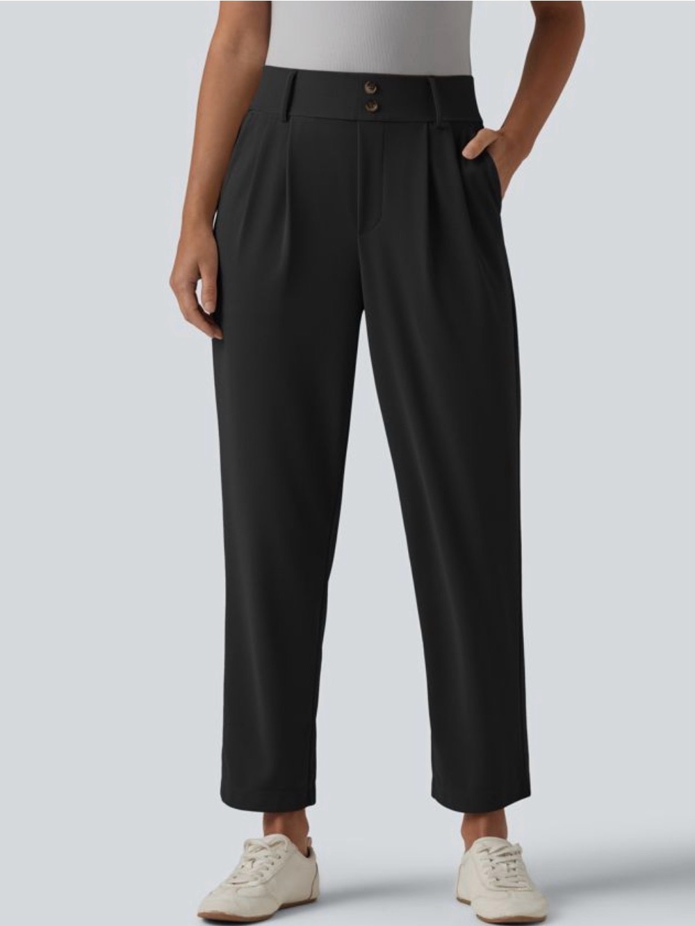 HALARA Black Pleated High-Waist Ankle Pants